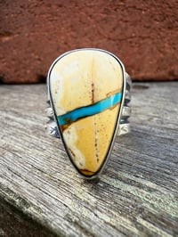 Image 2 of WL&A Handmade Heavy Ingot Cuatro Royston Ribbon Tear Turquoise Ring - Sizes 10