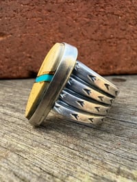 Image 3 of WL&A Handmade Heavy Ingot Cuatro Royston Ribbon Tear Turquoise Ring - Sizes 10