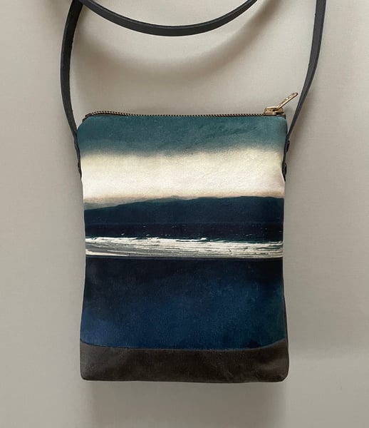 Image of Seascape, crossbody velvet and waxed canvas phone bag