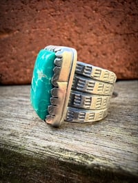 Image 3 of WL&A Handmade Heavy Ingot Cuatro White Water Turquoise Ring - Sizes 5