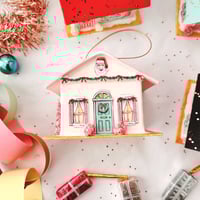 Image 6 of Pink roof Christmas cottage ornament 