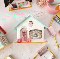 Image 6 of Aqua roof Christmas cottage ornament 