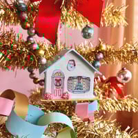 Image 2 of Aqua roof Christmas cottage ornament 