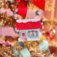 Image 2 of Red roof Christmas cottage ornament 