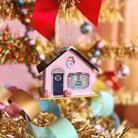 Image 2 of Black roof Christmas cottage ornament 