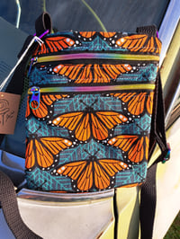 Image 1 of Monarch Butterfly Mid Century Modern Two Zip Crossbody Bag 