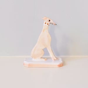 Image of Miniature Whippet Ornament - Light Fawn with pink collar