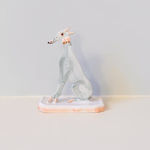 Image of Miniature Whippet Ornament - Blue with pink stud collar