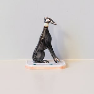 Image of Miniature Whippet Ornament - Black with clovers on base