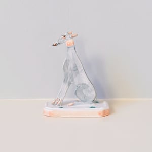 Image of Miniature Whippet Ornament - Blue with pink collar