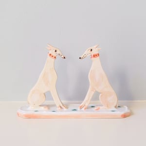 Image of Miniature Whippet Ornament - Fawn pair on a single base