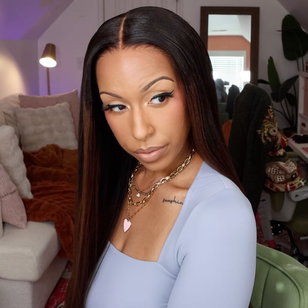 Image of Klaiyi Ombre Chestnut Brown and Balayage Highlight Yaki Straight Put On and Go Glue