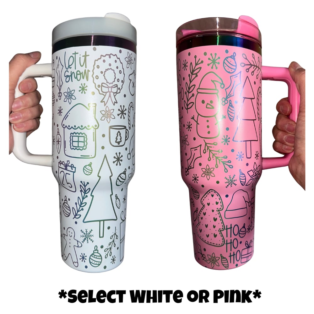 Image of Holiday/Christmas Laser Engraved on Rainbow Plated 40oz Stainless Steel Tumbler🎄✨