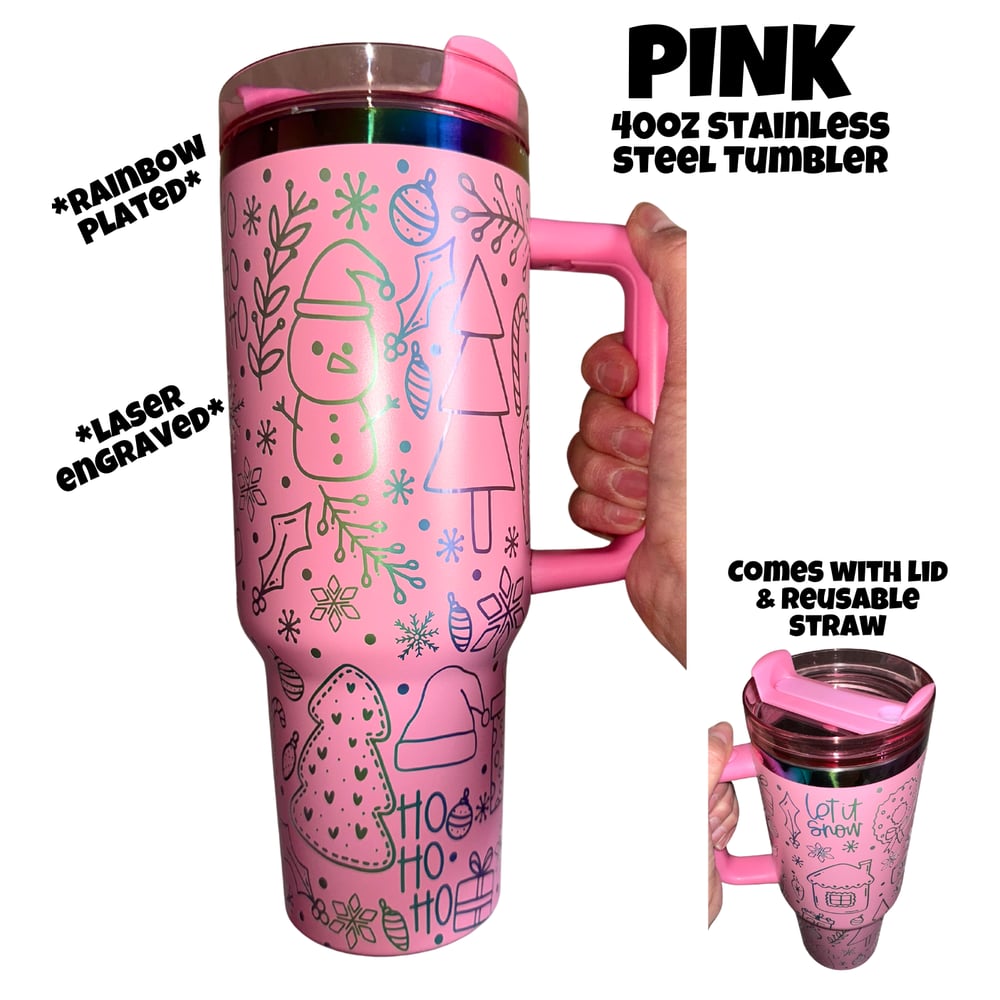 Image of Holiday/Christmas Laser Engraved on Rainbow Plated 40oz Stainless Steel Tumbler🎄✨