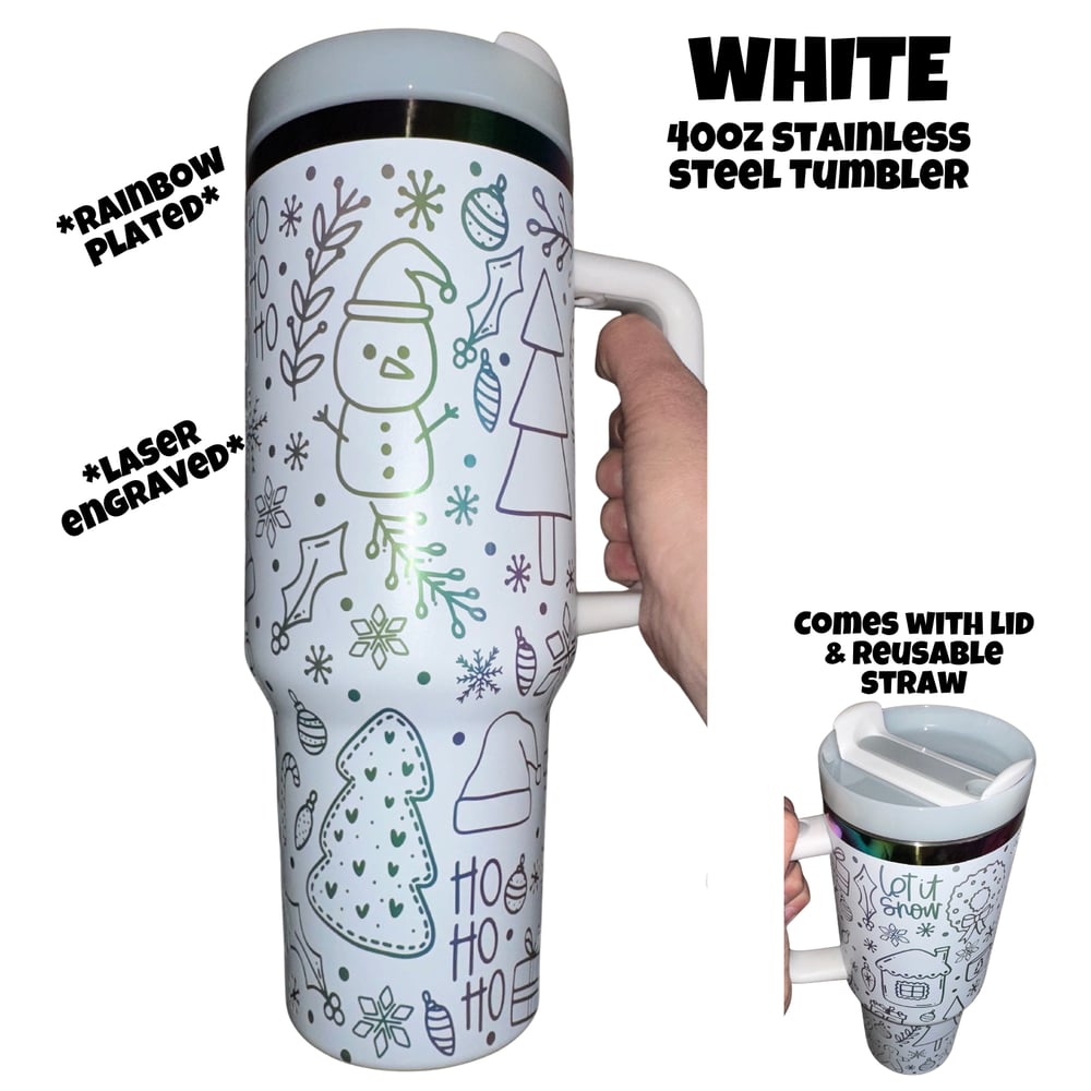 Image of Holiday/Christmas Laser Engraved on Rainbow Plated 40oz Stainless Steel Tumbler🎄✨