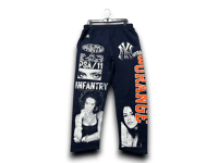 Image 1 of Lauren Hill Aaliyah Ny art dept Syracuse Uni upcycled screen print navy blue/white sweatpants