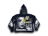 Image 1 of Sade Adu Conwell-Edan panther party art dept upcycled screen print navy blue/white hoodie