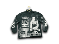 Image 1 of Sade Adu Lauren Hill black panther party Gap dept upcycled screen print green/white sweatshirt