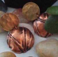 1"1/8 in. Fold-formed Copper and Hammered Brass earrings with clip 
