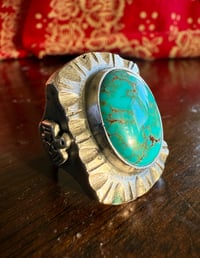 Image 1 of WL&A Handmade Navajo Blue Turquoise (NV) Thunderbird Heavy Signet Ring - Size 10
