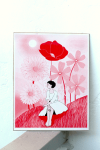 girl among the flowers risograph print