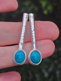 Image 2 of Ocean Breeze - Chrysocolla Gemstone & Sterling Silver Stud Earrings 