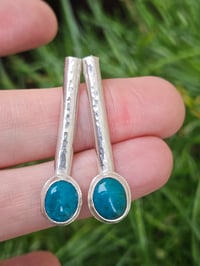 Image 4 of Ocean Breeze - Chrysocolla Gemstone & Sterling Silver Stud Earrings 