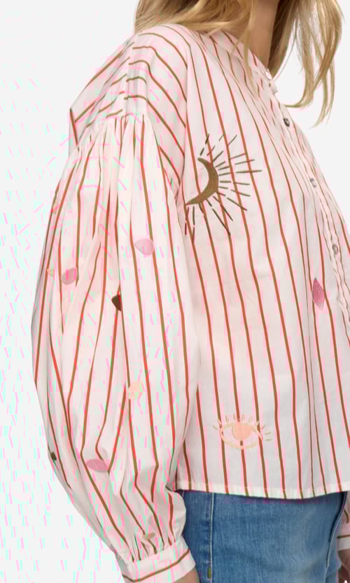 Image of 1-Camisa Nusoleima rayas naranjas y bordados