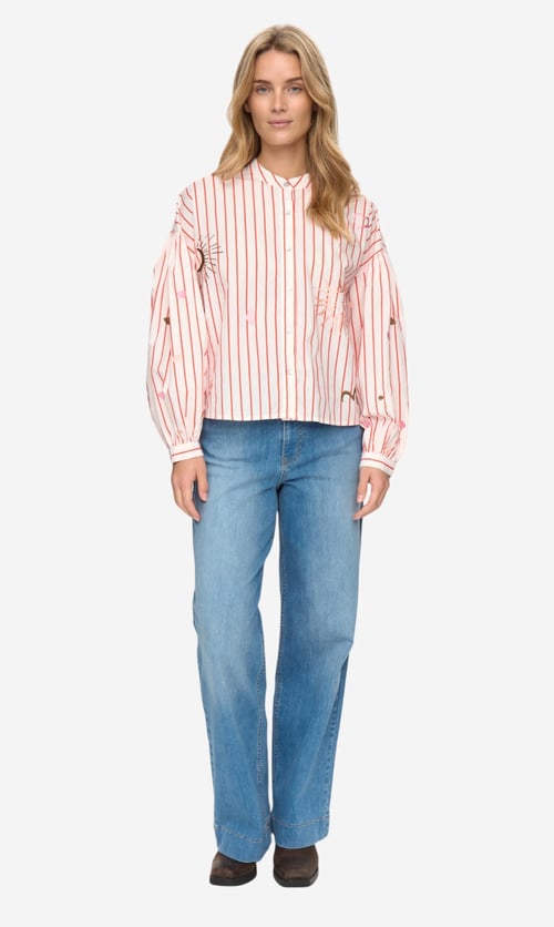 Image of 1-Camisa Nusoleima rayas naranjas y bordados