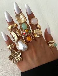 Image 2 of BIJOUX - 25/20/15/5pcs Ensemble de bagues épaisses de pièces vintage empilables multi-pièces