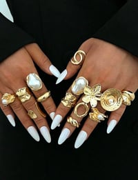 Image 4 of BIJOUX - 20/14/10/6pcs Pièce vintage empilable multi-pièces, fleur épaisse/élégante