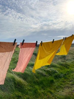 Image of Indigo + madder rose triangle, patchwork shoulder bag with plant-dyed panels and leather strap