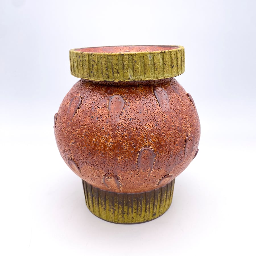 Image of Covered Jar (rust+mustard)