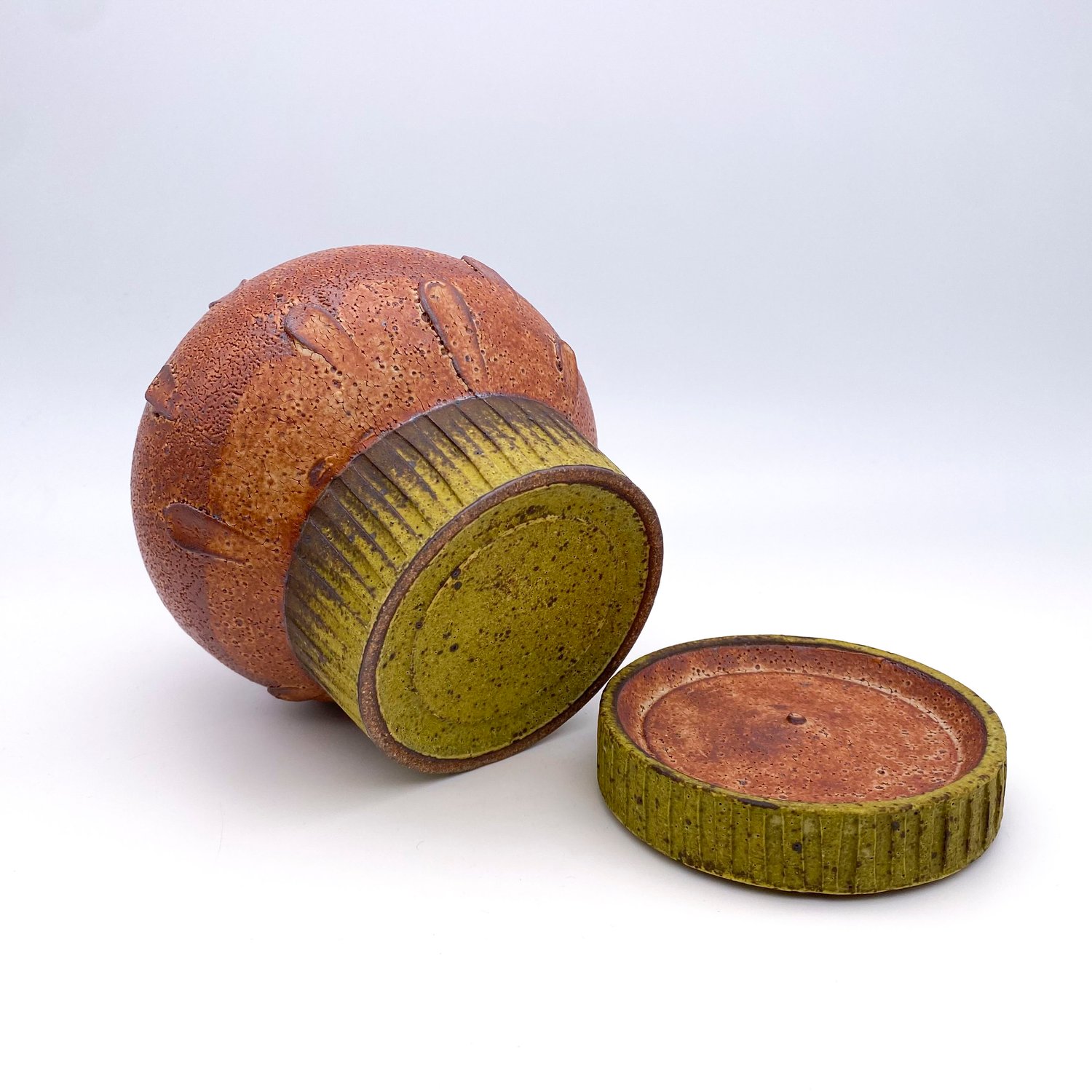 Image of Covered Jar (rust+mustard)