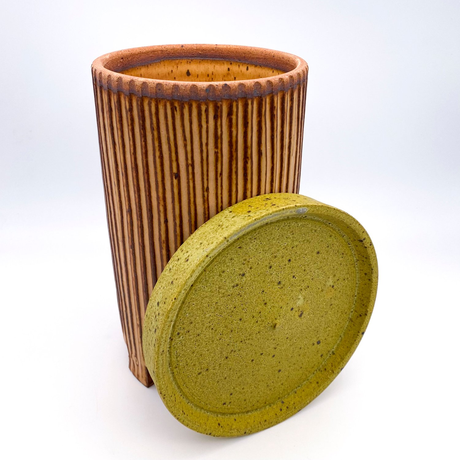 Image of Covered Jar (orange+mustard)