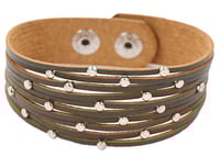 Image 6 of Leather Cuff Bracelet w/Metal Beads and Adjustable Snap Closures - color options