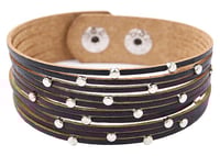 Image 4 of Leather Cuff Bracelet w/Metal Beads and Adjustable Snap Closures - color options