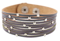 Image 5 of Leather Cuff Bracelet w/Metal Beads and Adjustable Snap Closures - color options
