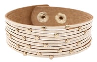 Image 2 of Leather Cuff Bracelet w/Metal Beads and Adjustable Snap Closures - color options