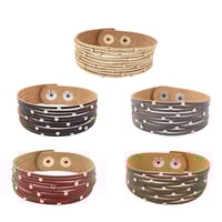 Image 1 of Leather Cuff Bracelet w/Metal Beads and Adjustable Snap Closures - color options