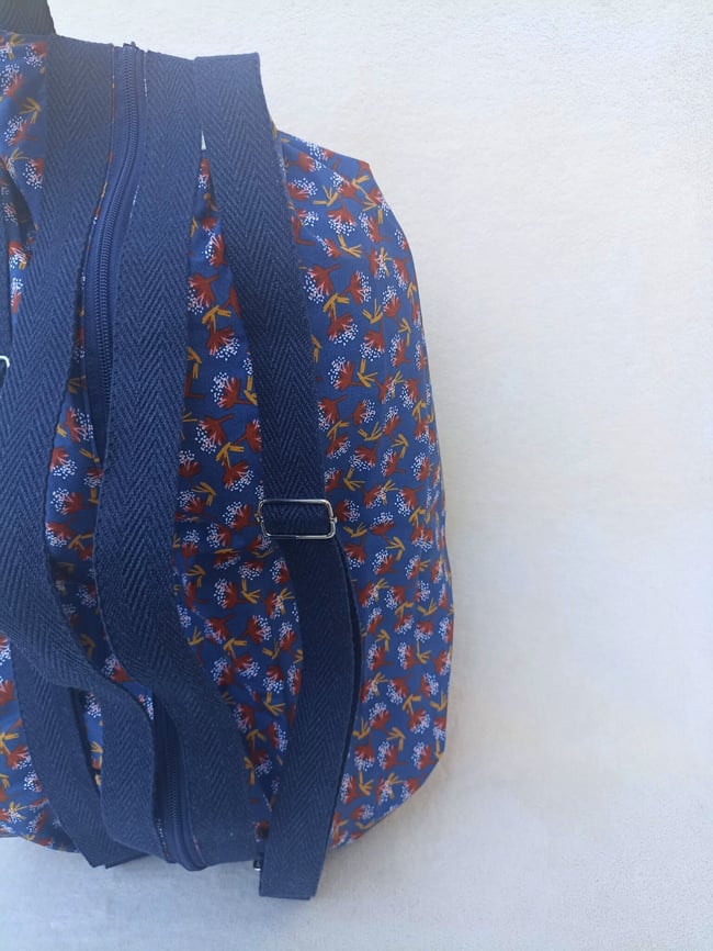 Bolsa Mary Azul Hojas Rojas