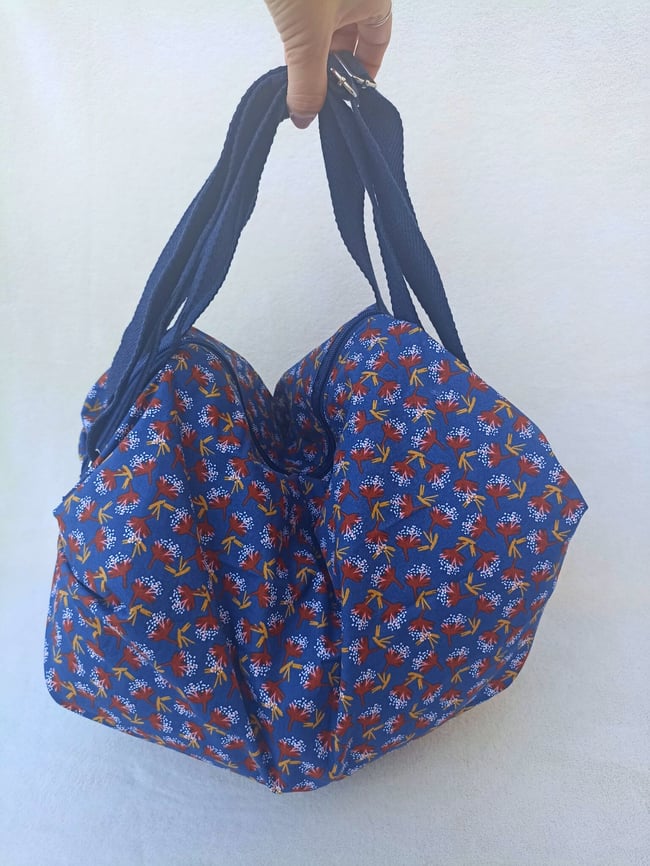 Bolsa Mary Azul Hojas Rojas