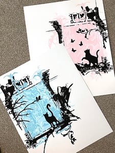 Image of Pink & Blue Cat Ornate Pattern Art Prints - 2 for 1 Price