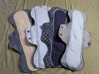 Image 1 of Upcycled Linen Heavy Absorbency Pads with Hidden Leak Protection Layer- Blues & Prints