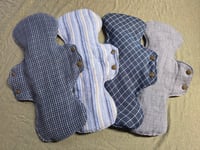 Image 2 of Upcycled Linen Heavy Absorbency Pads with Hidden Leak Protection Layer- Blues & Prints