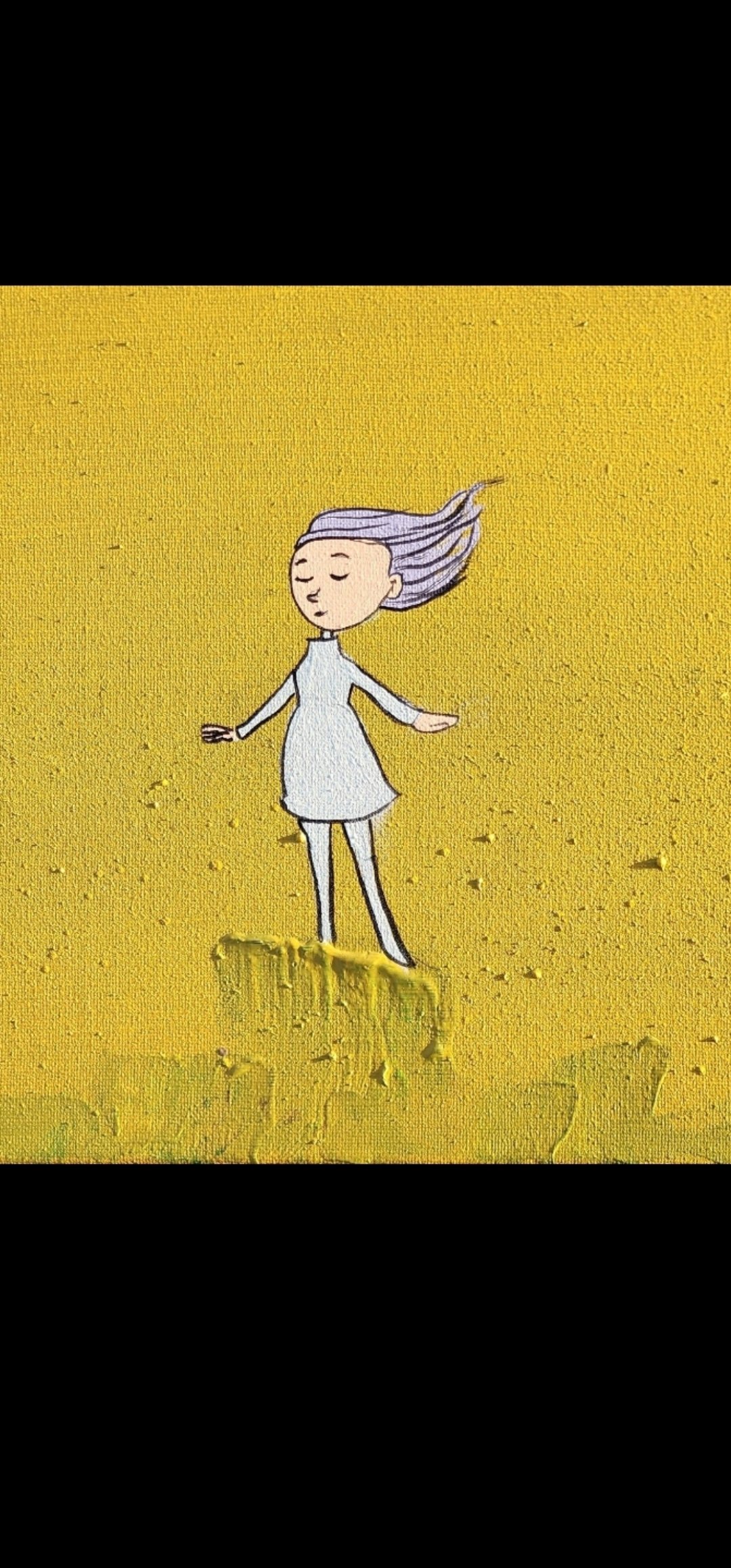 Yellow background purple hair girl