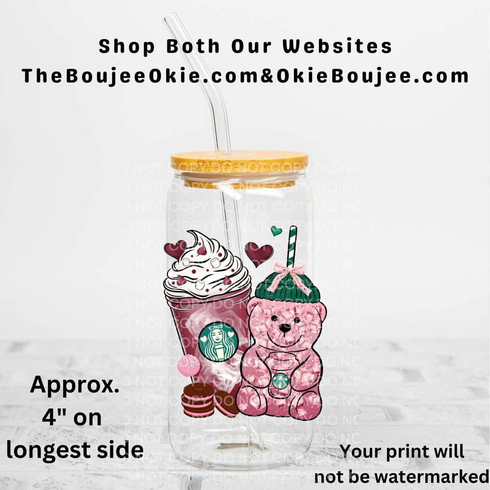 Image of Pink Starbucks Bear Uv Dtf Decal T5