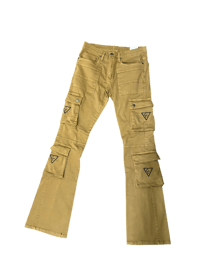 Image 2 of Currency Crew Logo Stacked Cargo Pants Tan