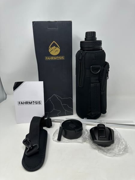 Image of 40 Oz Water Bottle with Strap Stainless Steel Sports Water Bottle with 3 Lids - Free Shipping