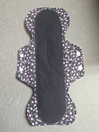 Image 3 of Cotton Heavy Absorbency Pads with Hidden Leak Protection Layer- Pink & Black Ditzy Floral 